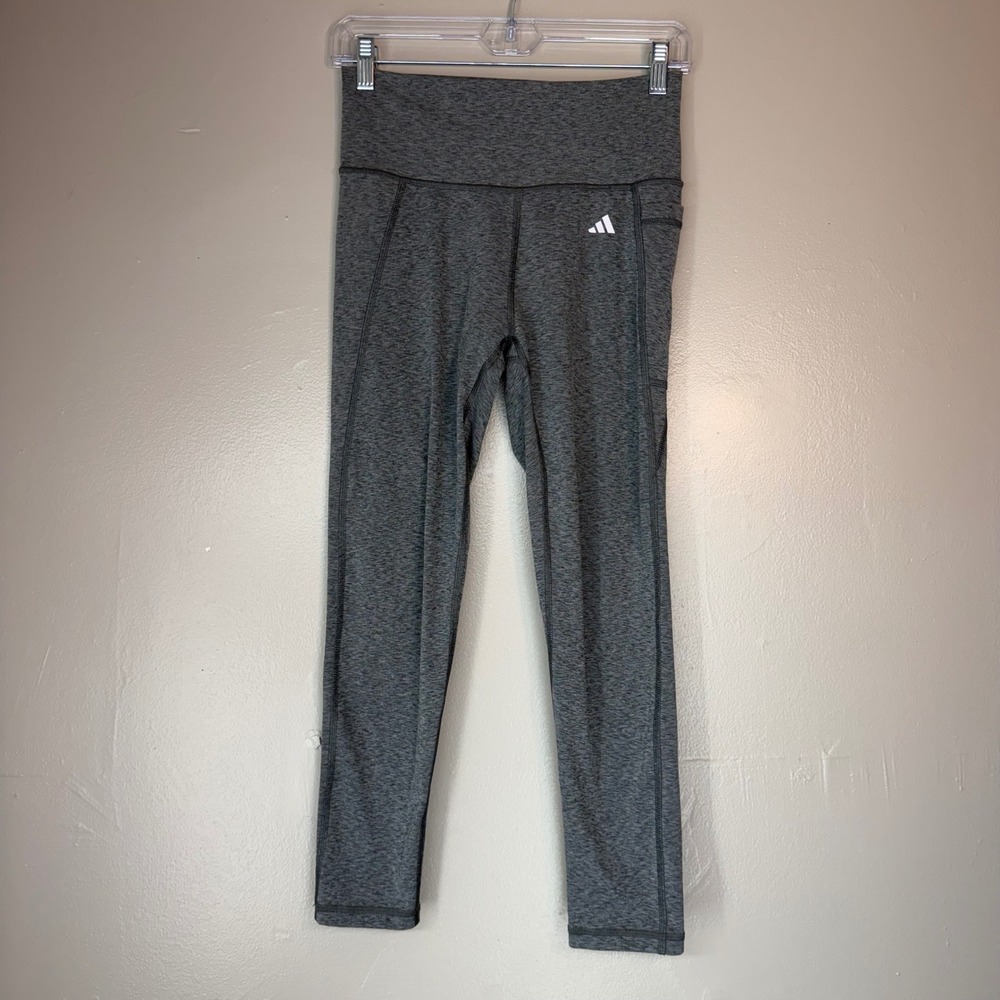 Adidas Womens High Waisted Heathered Grey 7/8 Leggings Side Pocket Size medium